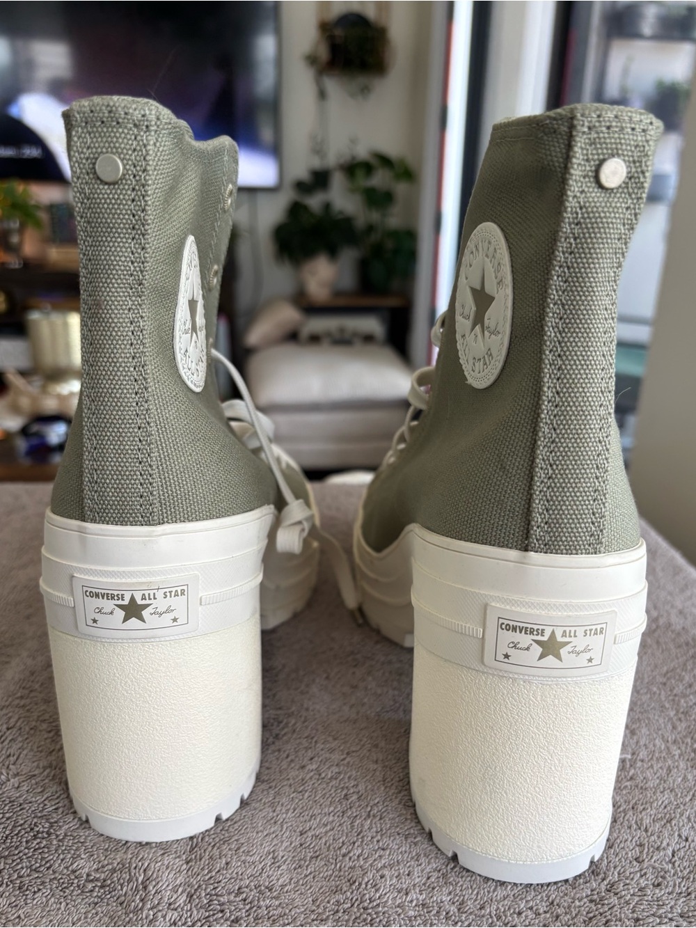 Converse Olive Green Platform High-Top Chunky Heel Boots - Picture 2 of 4